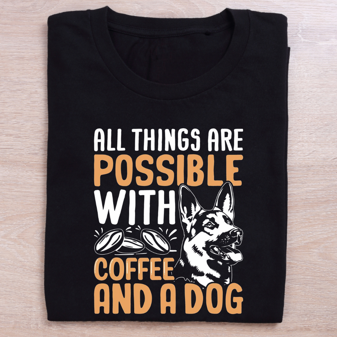 folded black coffee lovers-dog lovers t shirt all possible