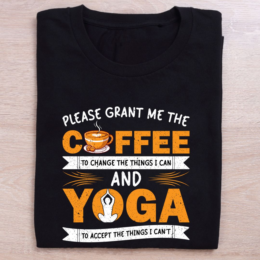 folded black coffee lovers and yoga t shirt grant me
