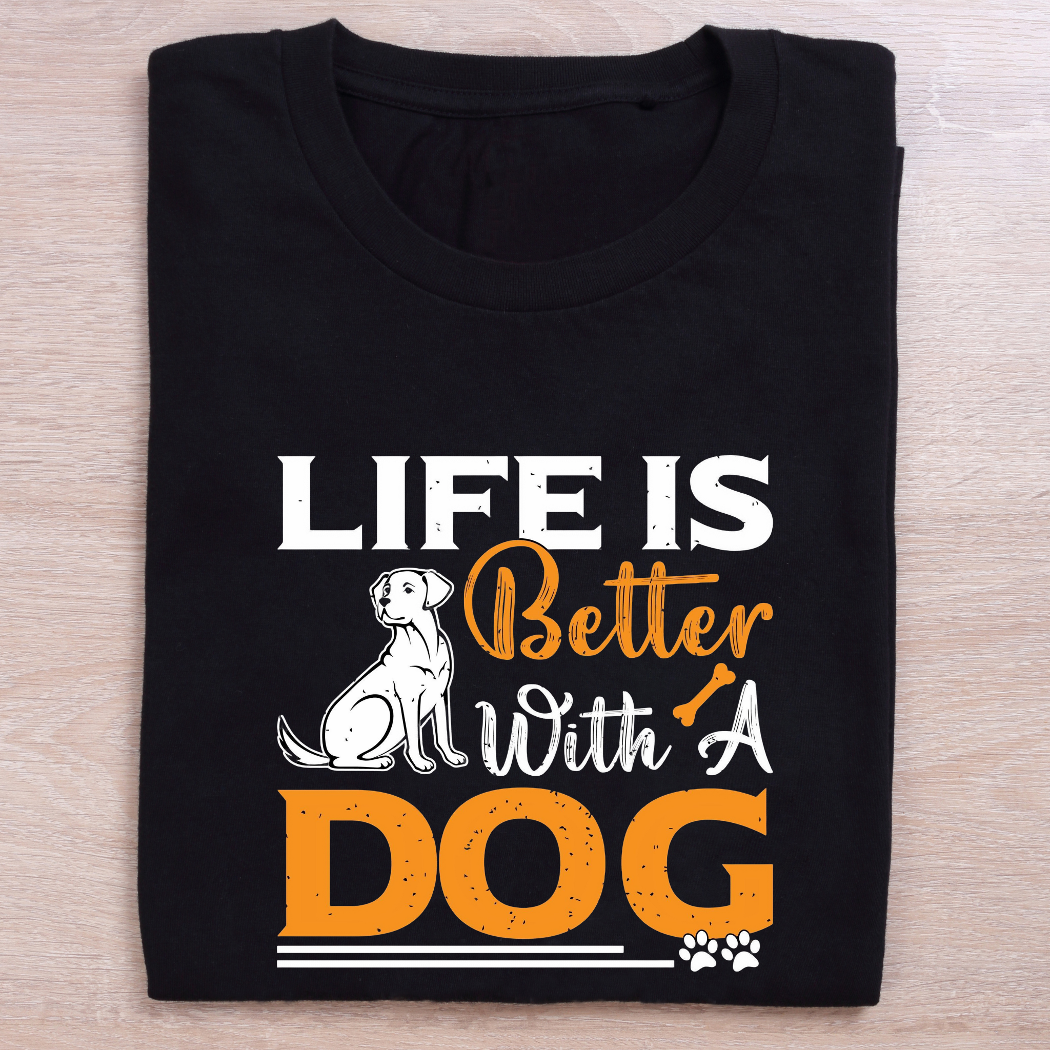 folded black dog lovers t shirt life is better with a dog