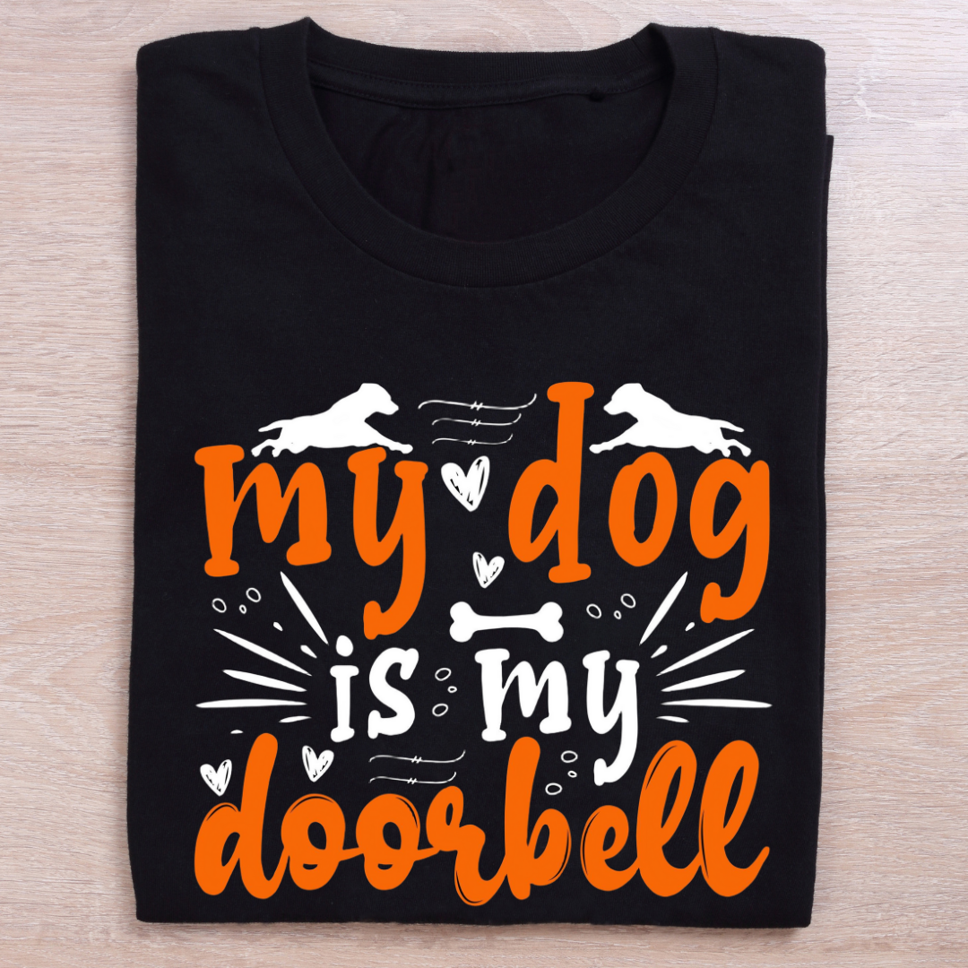 folded black dog lovers t shirt my dog is my doorbell