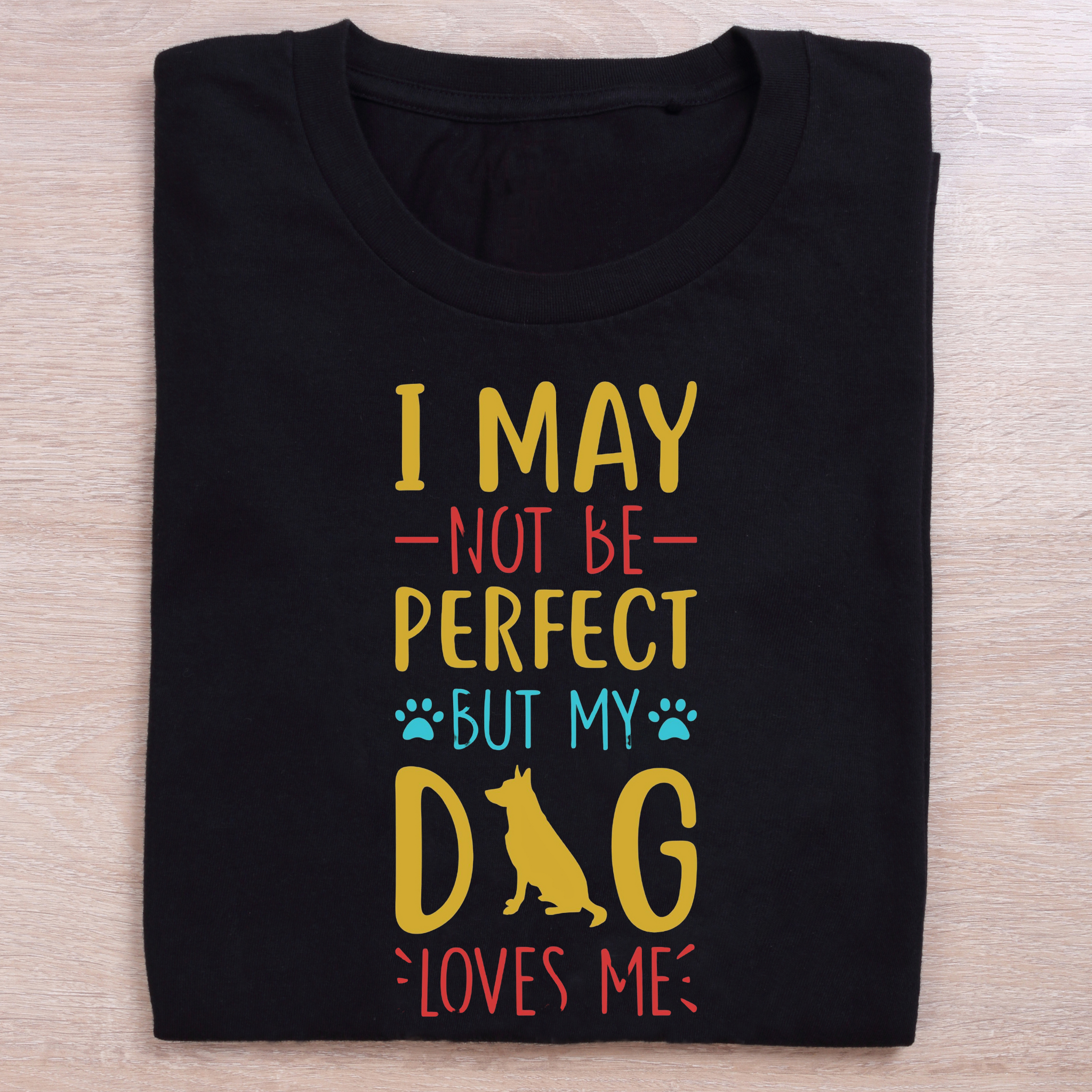 folded black dog lovers t shirt my dog loves me
