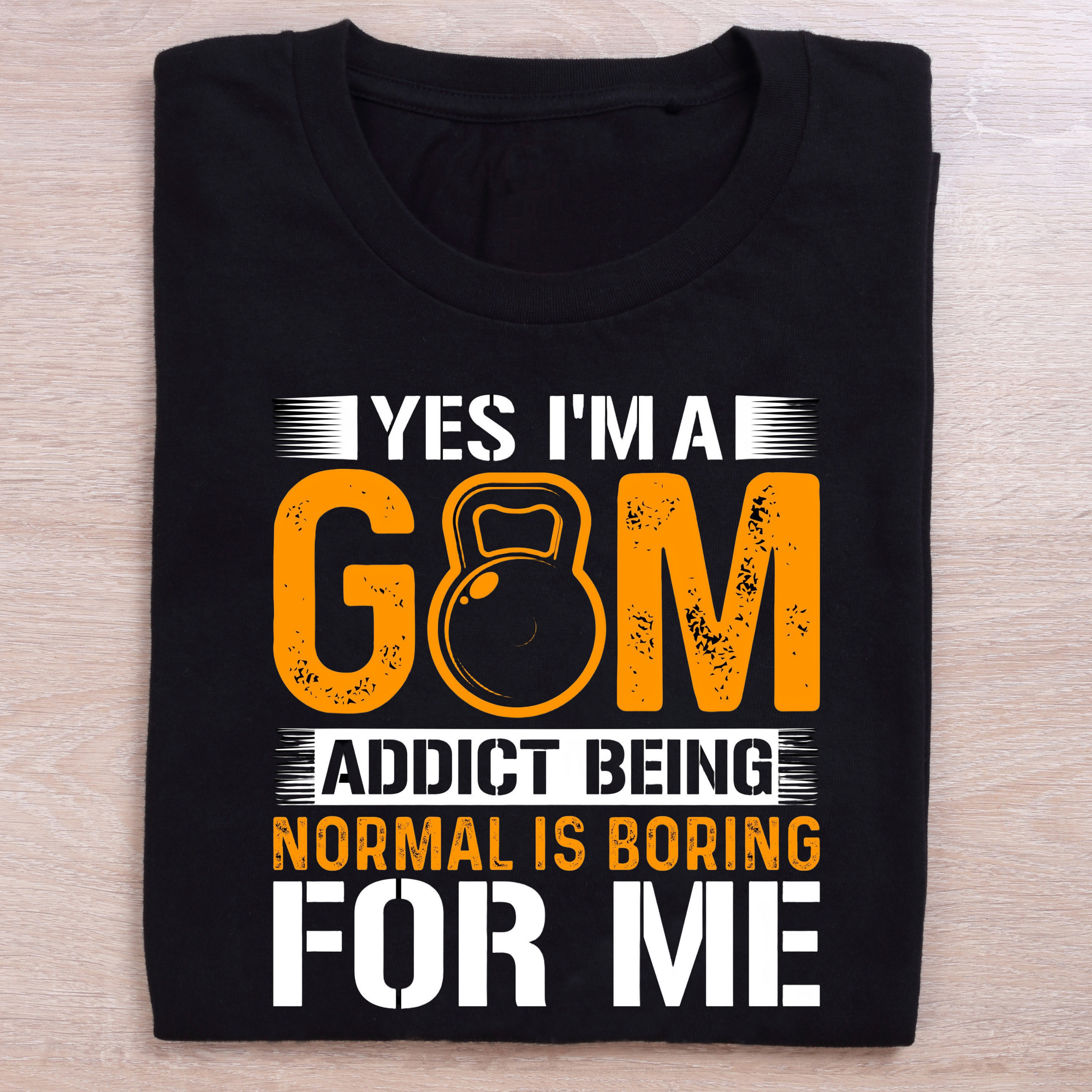 folded black gym t shirt a gym addict normal is boring