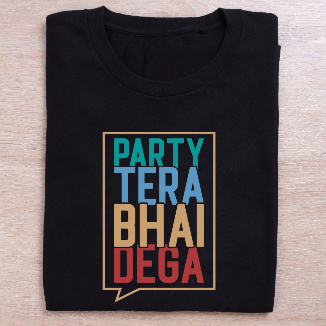 folded black quirky t shirt party tera bhai