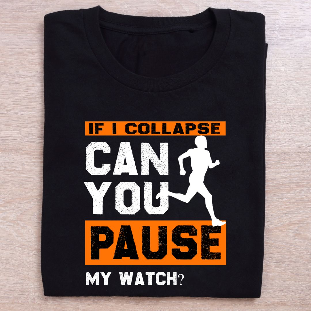 folded black running t shirt if collapse pause watch
