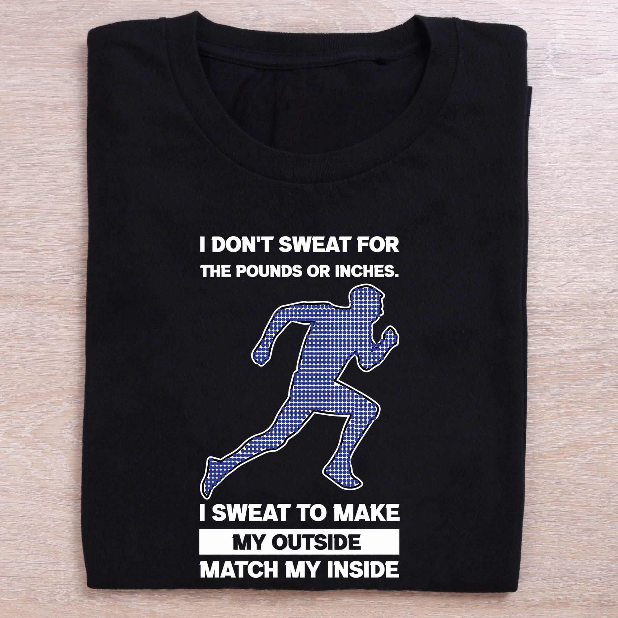 folded black running t shirt sweat to match outside inside