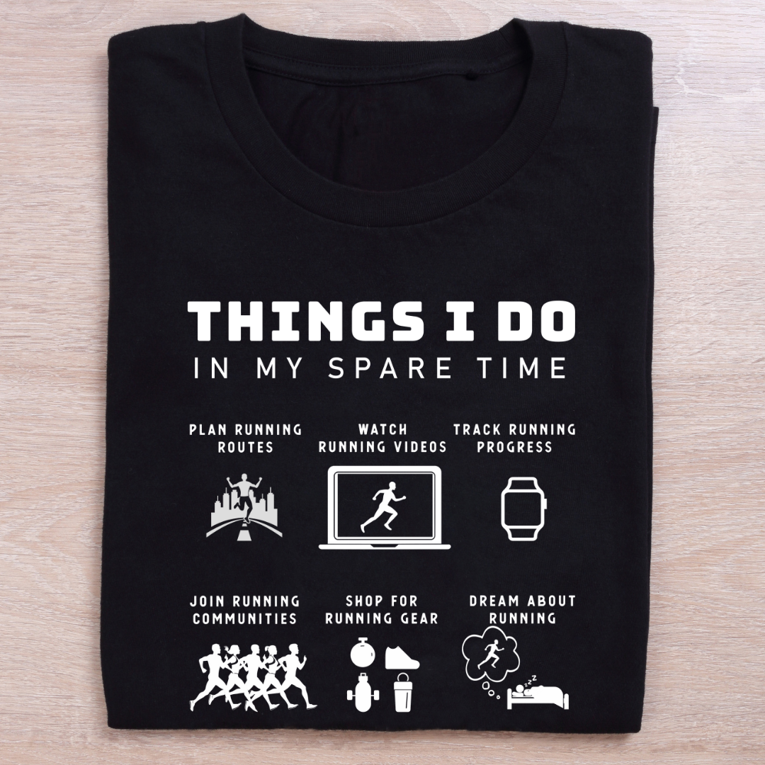 folded black running t shirt things i do in spare time