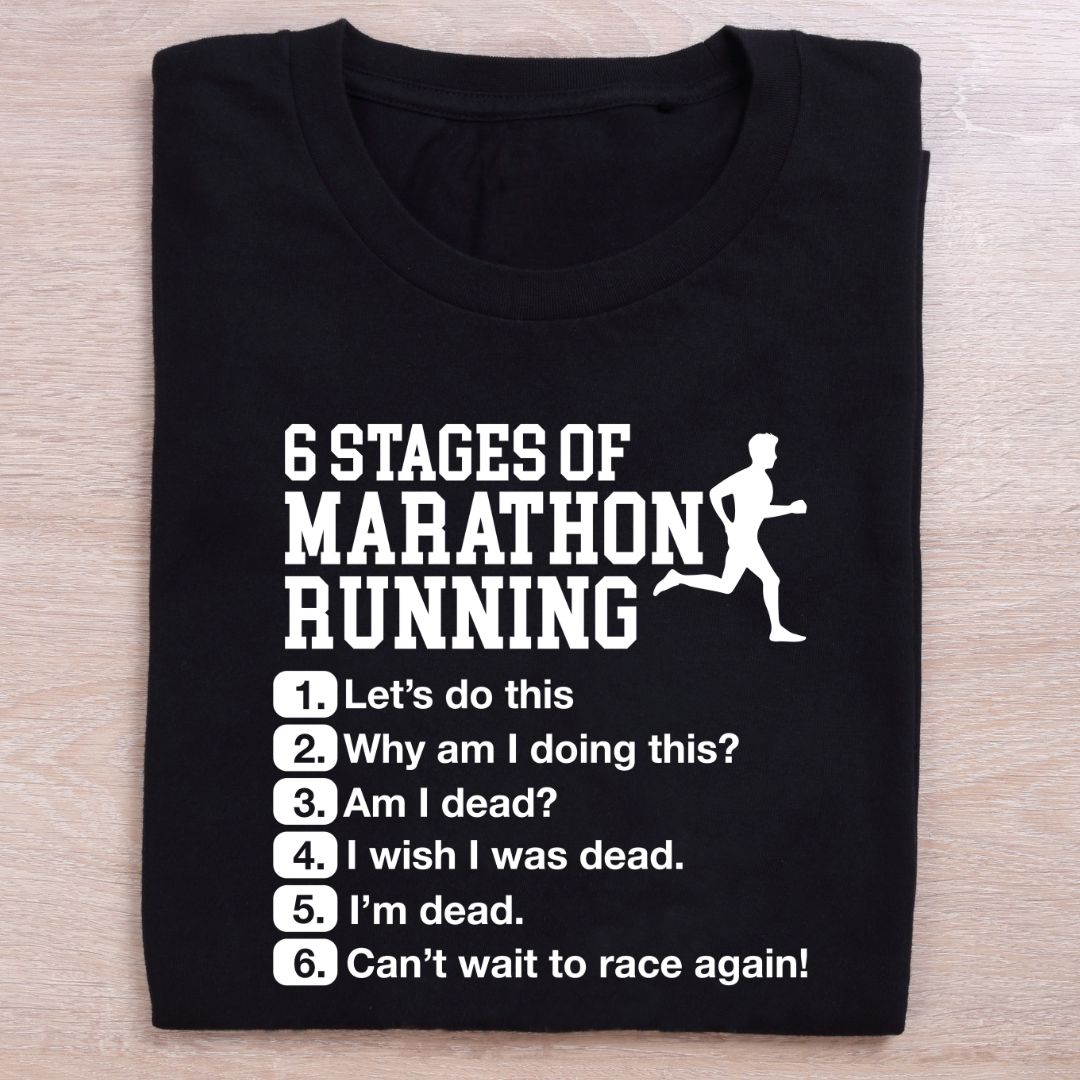 folded black running tshirt marathon stages