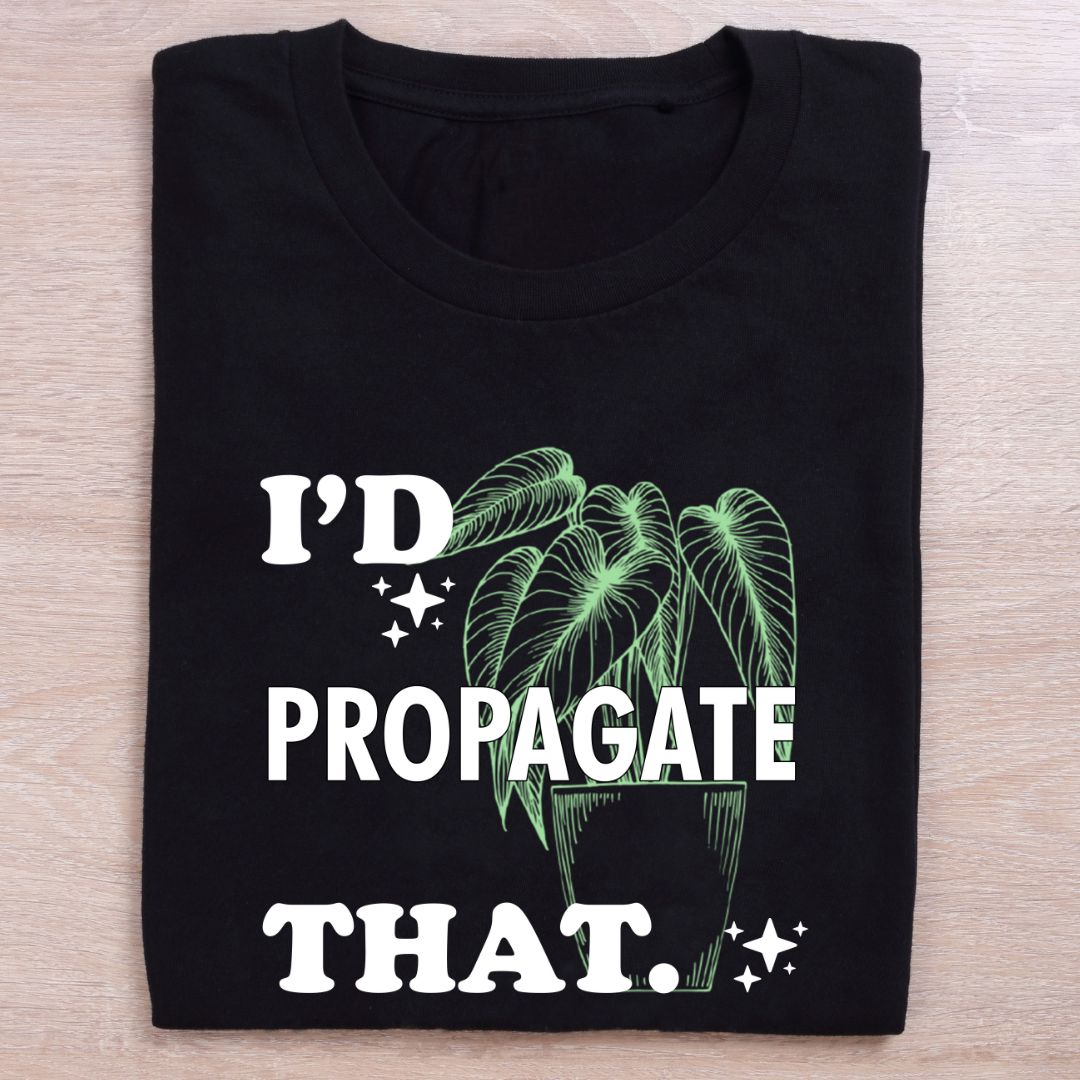 folded black vegan t shirt propogate that