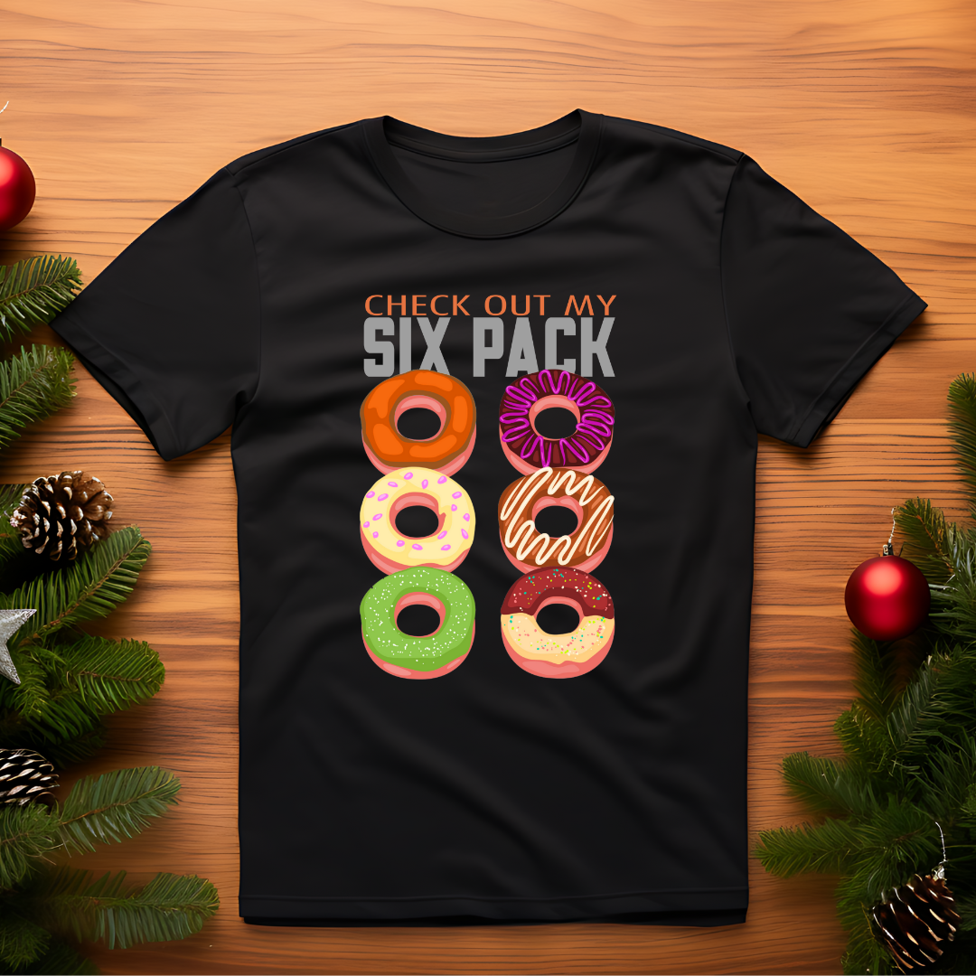 open lay black gym t shirt check my six pack