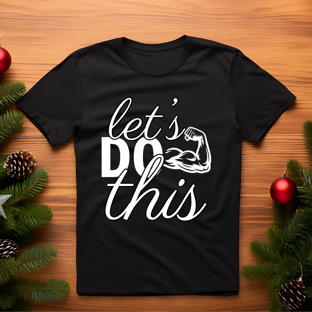 open lay black gym t shirt lets do this