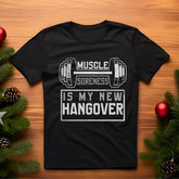 open lay black gym t shirt muscle soreness