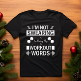 open lay black gym t shirt using my workout words