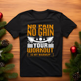 open lay black gym t shirt your workout is my warmup