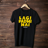 open lay black quirky t shirt lagi padhi hai bhookh