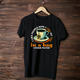 open lay black quirky t shirt people and tea