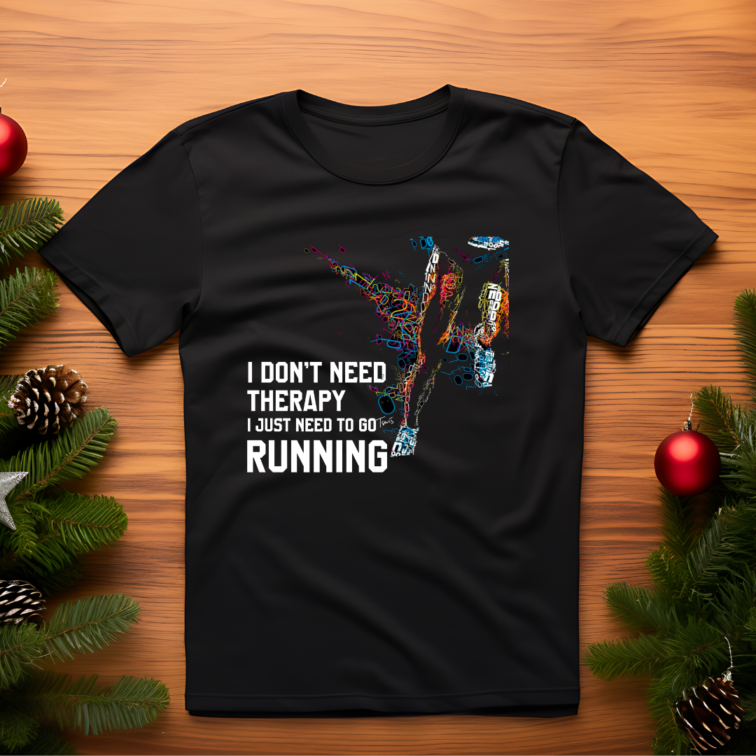 open lay black running t shirt i don’t need therapy
