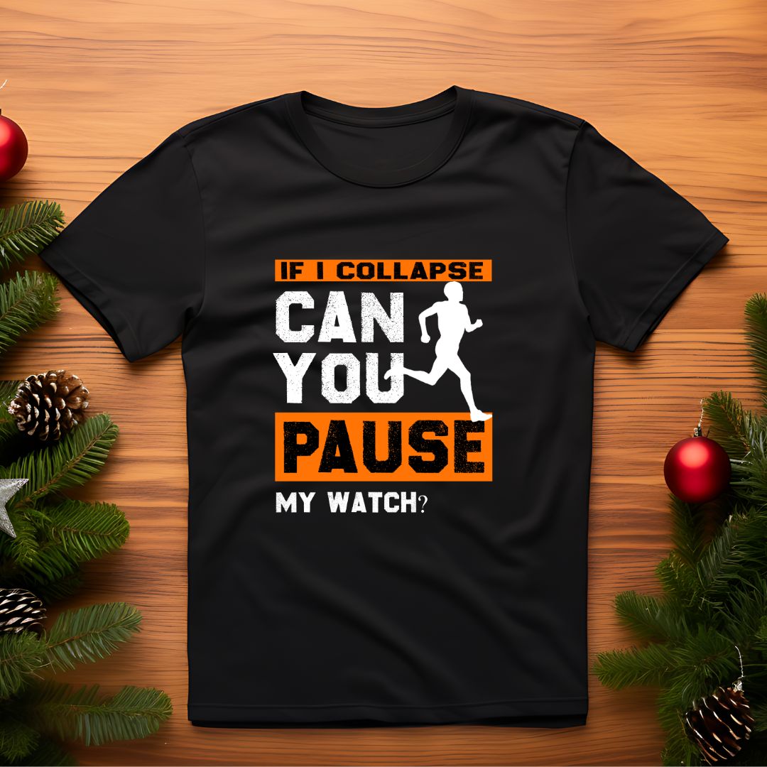 open lay black running t shirt if collapse pause watch