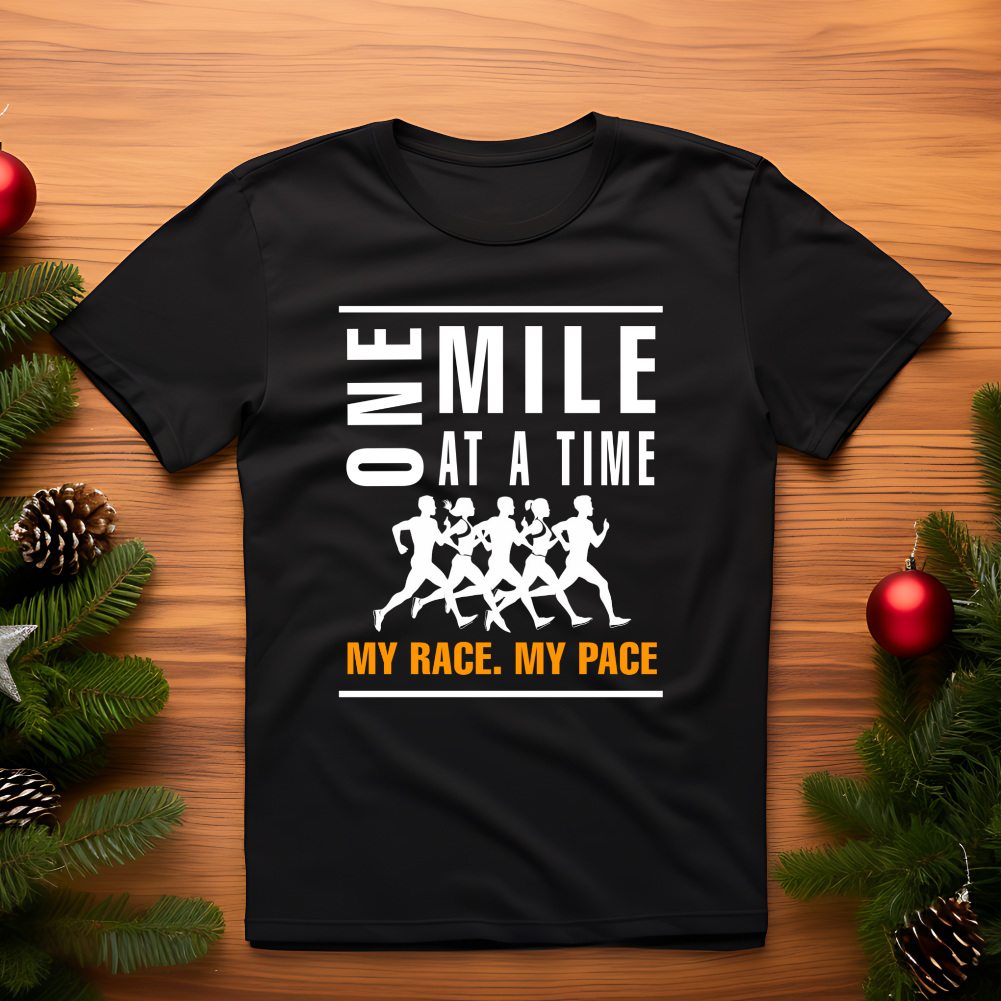 open lay black running t shirt one mile at a time