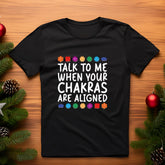 open lay black yoga t shirt chakras are aligned