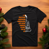 open lay black yoga t shirt i am practicing compassion