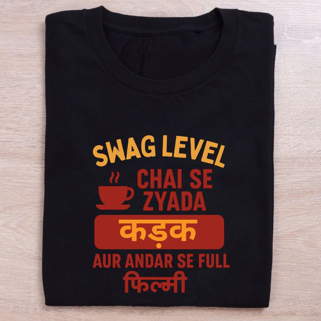 folded black quirky t shirt swag level