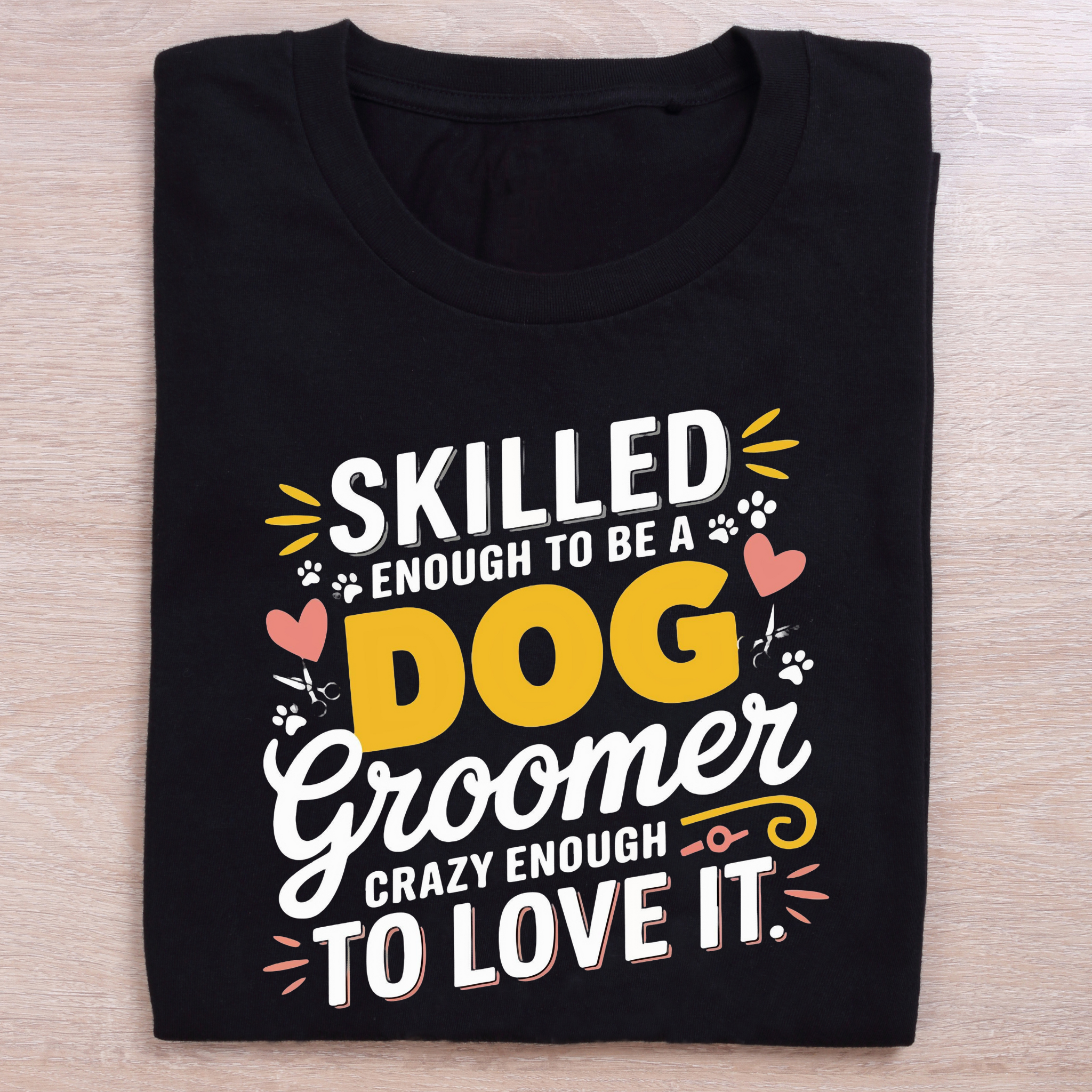 folded black dog lovers t shirt dog groomer