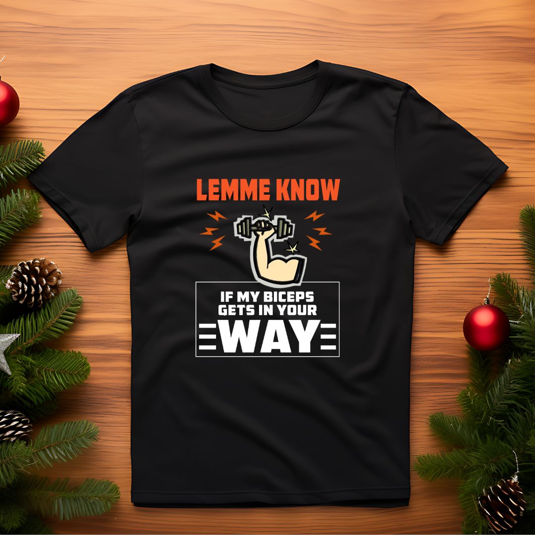 open lay black gym t shirt biceps gets in your way