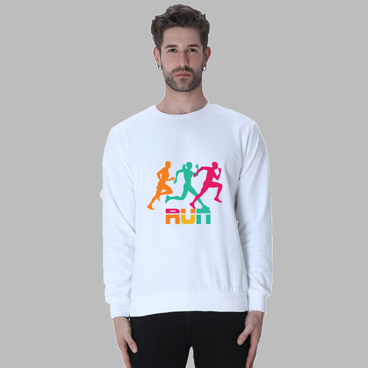 Premium 100% Cotton Bio-Washed White Sweatshirt - 300 GSM - Theme for Runners